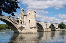 The 12th century Chapel of Saint Nicholas, built on a pier of the Pont Saint-Benezet, Avignon Pont Saint-Benezet - summer 2011.jpg