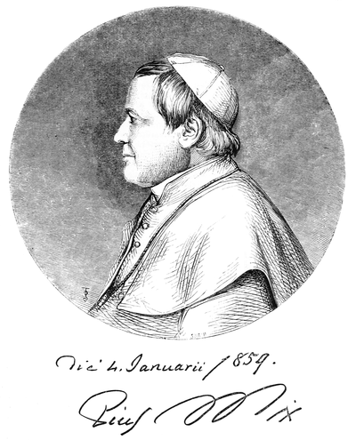 alt = Portrait engraving of Pope Pius IX