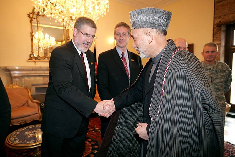 File:President Hamid Karzai and Afghan Officials Greet David Addington in the Presidential Palace in Kabul, Afghanistan (17984339693).jpg