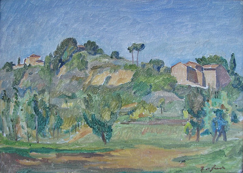 File:Raffaele De Grada - Campagna Toscana 1955 circa - olio su tela cartonata - Parma, Collezione privata.jpg