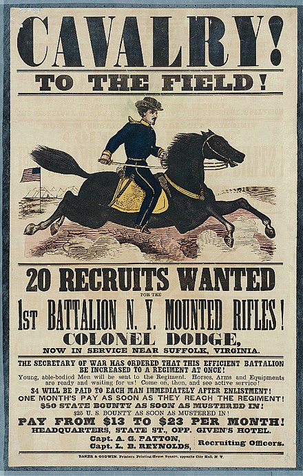 Recruiting poster for the First Battalion, New York Mounted Rifles, New-York Historical Society collection