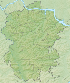 Mapa konturowa Czuwaszji, u góry znajduje się punkt z opisem „Czeboksary”