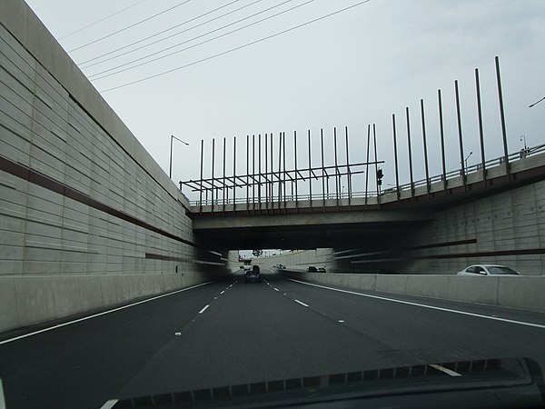 Southbound on the North-South Motorway, under Port Road bridge