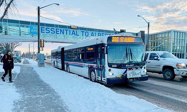 St. Albert Transit New Flyer D60LFR on a route 202 service to St. Albert