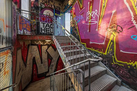 Staircase of Liesikuja parking hall in Myyrmäki, Vantaa, Finland, 2022 May