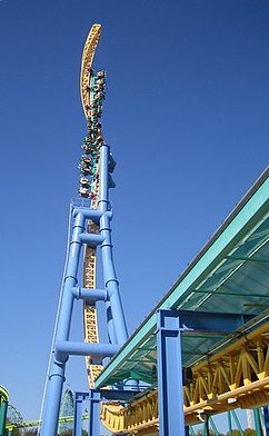 one of the two towers, in the foreground the acceleration track