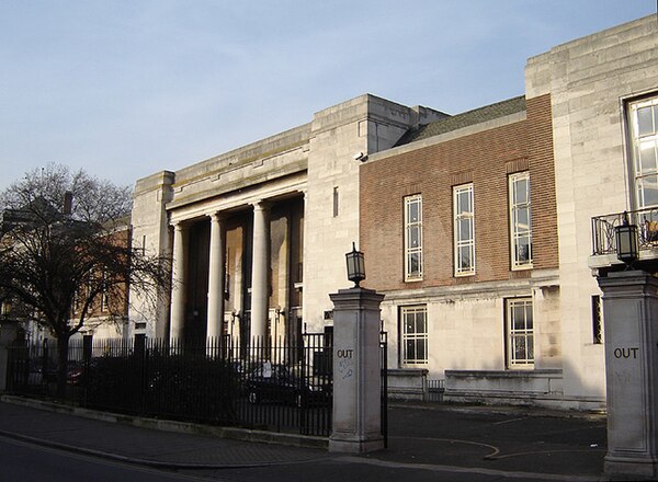 Stoke Newington Town Hall. An austere building (perhaps reflecting local nonconformist traditions) compared with those of nearby boroughs like Shoredi