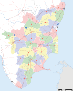 Map of तमिल नाडु with चेन्नई (मद्रास) சென்னை marked