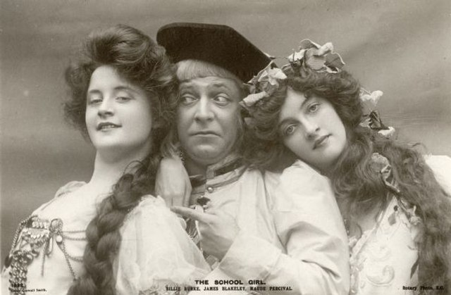 Billie Burke, James Blakeley, and Maude Percival in a 1903 publicity photograph for The School Girl.