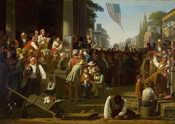 The Verdict of the People by George Caleb Bingham, (1854, Saint Louis Art Museum). An illustration of Jacksonian Democracy[394]