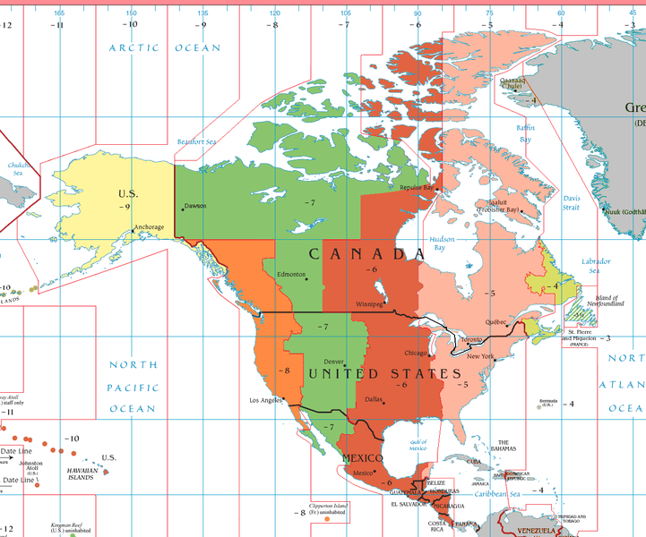 Time Zone Map of North America