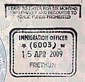 Passport stamp with 6 months' leave to enter issued at the juxtaposed controls at Calais-Fréthun station to a non-visa national.