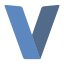 A capitalized letter V colored blue