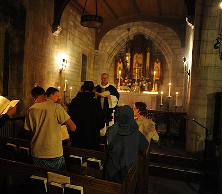 The Vigil of All Hallows' is being celebrated at an Episcopal Christian church on Hallowe'en