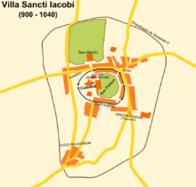 Mapa de la extensión y morfología aproximada de la Villa Sancti Iacobi