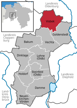 Läget för kommunen Visbek i Landkreis Vechta