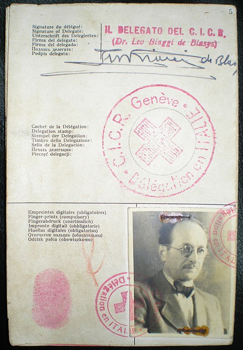 The Red Cross identity certificate Adolf Eichmann used to enter Argentina under the fake name Ricardo Klement in 1950, issued by the Italian delegation of the Red Cross of Geneva