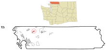 Áreas de Whatcom County Washington Incorporated e Unincorporated Nooksack Highlighted.svg