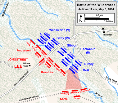 map showing troop movements with Confederates flanking Union