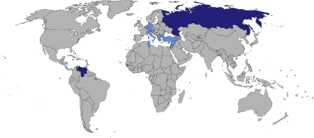 Map of diplomatic missions of Abkhazia
.mw-parser-output .legend{page-break-inside:avoid;break-inside:avoid-column}.mw-parser-output .legend-color{display:inline-block;min-width:1.25em;height:1.25em;line-height:1.25;margin:1px 0;text-align:center;border:1px solid black;background-color:transparent;color:black}.mw-parser-output .legend-text{}
Abkhazia
Abkhaz embassy
Abkhaz representative office
Abkhaz embassy, non-resident Zastupitelske urady Abchazie.svg