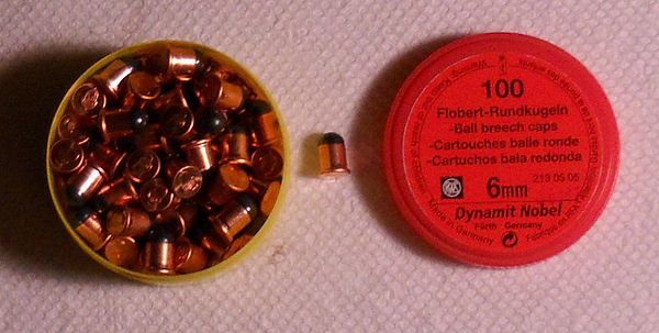 6 mm Flobert or .22 BB Cap ammo with Container