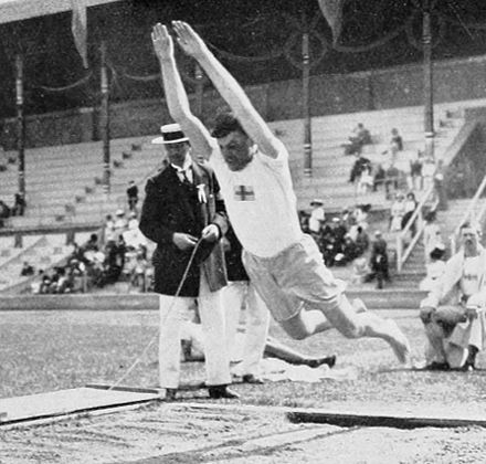 Gustaf Malmsten during the standing long jump competition at the 1912 Summer Olympics