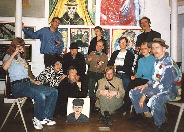 The first Stuckists group of 13 artists at the Real Turner Prize Show, Pure Gallery, Shoreditch, London, in October 2000