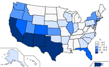 Distribución de los hispanos en los EE. UU. en el Censo de 2010.