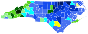 Primary results by county:
Coleman
.mw-parser-output .legend{page-break-inside:avoid;break-inside:avoid-column}.mw-parser-output .legend-color{display:inline-block;min-width:1.25em;height:1.25em;line-height:1.25;margin:1px 0;text-align:center;border:1px solid black;background-color:transparent;color:black}.mw-parser-output .legend-text{}
Coleman--71-80%
Coleman--61-70%
Coleman--51-60%
Coleman--41-50%
Coleman--31-40%
Jones
Jones--71-80%
Jones--51-60%
Jones--41-50%
Jones--31-40%
Wilson
Wilson--41-50%
Wilson--31-40% 2016 North Carolina lieutenant gubernatorial Democratic primary county map.svg