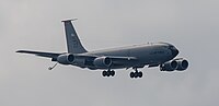 A KC-135R Stratotanker, tail number 62-3565, on final approach at Kadena Air Base in Okinawa, Japan in March 2020. It is assigned to the 909th Air Refueling Squadron at Kadena AB.