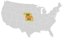 The 40th parallel defines the state line between Nebraska and Kansas 40th parallel US.svg