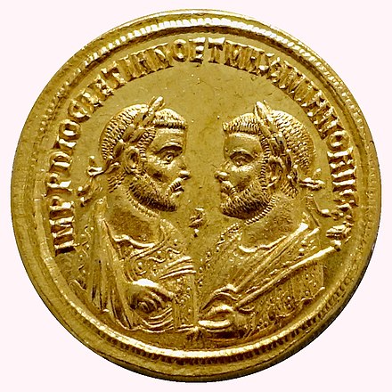 Diocletian and Maximian on a aureus (287 AD)