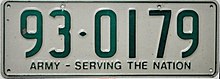 From 1989 to 2002, Army plates included a "Date of Purchase" prefix. Starting in 1993, a slogan was added. AUS.ARMY93.jpg