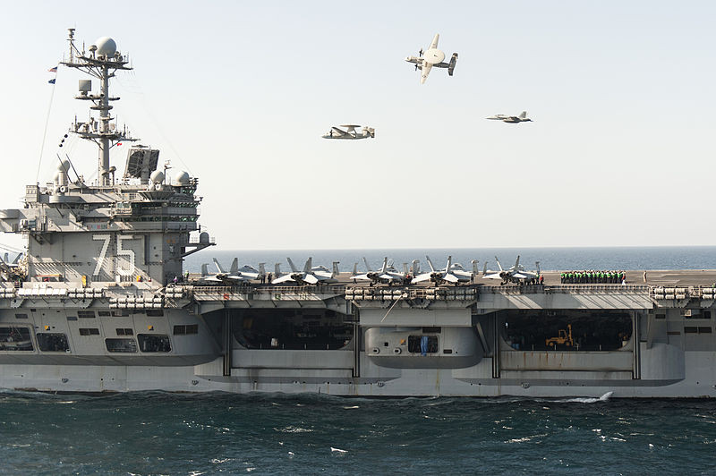 File:A U.S. Navy E-2C Hawkeye aircraft flown by Cmdr. John Hewitt, top, the outgoing commanding officer of Carrier Airborne Early Warning Squadron (VAW) 126, an E-2C flown by Cmdr. Przemyslaw Kaczynski, left 140318-N-ZG705-051.jpg