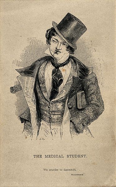 A foppish medical student smoking a cigarette, denoting a cavalier attitude