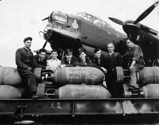 Aircrew and groundcrew of a No. 428 Squadron RCAF Lancaster bomber.