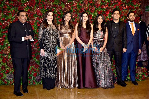 The Ambani Family at the reception of Deepika Padukone and Ranveer Singh in 2018.