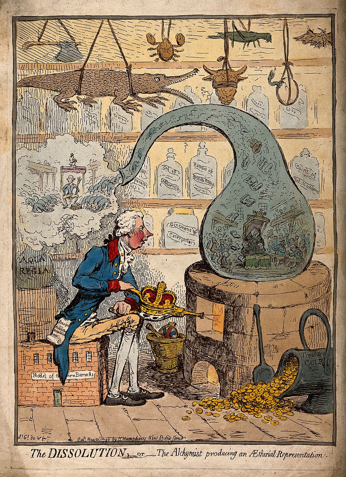 File:An alchemist using a crown-shaped bellows to blow the flames