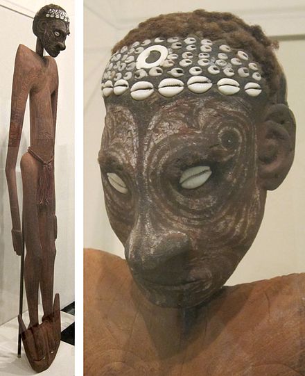 Ancestor figure with skull, Sepik, Iatmul people.