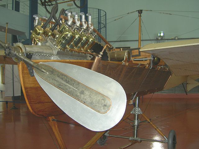 Detail of Antoinette VII aircraft, showing Antoinette V8 engine