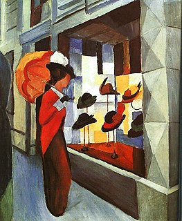 <i>Woman with Umbrella in Front of a Hat Shop</i> Painting by August Macke