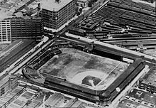 The Baker Bowl in 1928, with the soon-to-be demolished Huntingdon Street station at right Baker Bowl and Huntingdon Street station, 1928.jpg