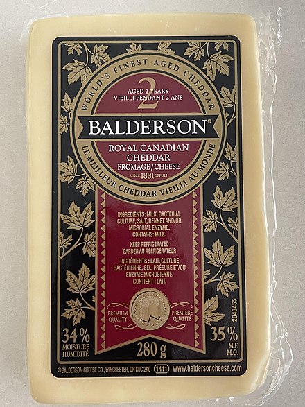 Balderson "Royal Canadian Cheddar". Canadian cheddar is a particularly smooth and creamy cheddar cheese that holds a balance between flavour and sharpness.[109]