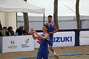 Deutsch: Beachhandball Europameisterschaften 2019 (Beach handball Euro); Tag 3: 4. Juli 2019 – Männer, Platzierungsrunde Gruppe IV, Rumänien-Portugal 2:0 (15:14, 25:24) English: Beach handball Euro; Day 3: 4 July 2019 – Men Consolation Round Group IV – Romania-Portugal 2:0 (15:14, 25:24)