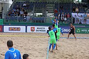 Deutsch: Beachhandball Europameisterschaften 2019 (Beach handball Euro); Tag 3: 4. Juli 2019 – Männer, Platzierungsrunde Gruppe III, Slowenien-Türkei 0:2 (18:18, 22:23) English: Beach handball Euro; Day 3: 4 July 2019 – Men Consolation Round Group III – Slovenia-Turkey 0:2 (18:18, 22:23)