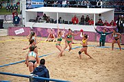 Deutsch: Beachhandball bei den Olympischen Jugendspielen 2018; Tag 5, 10. November 2018; Mädchen, Hauptrunde - Ungarn-Argentinien 1:2 English: Beach handball at the 2018 Summer Youth Olympics at 11 October 2018 – Girls Main Round – Hungary-Argentina 1:2