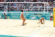 Deutsch: Beachvolleyball bei den Olympischen Jugendspielen 2018; Tag 9, 15. Oktober 2018; Mädchen, Viertelfinale: Puerto Rico-Russland 0–2 (12–21/10–21) English: Beach volleyball at the 2018 Summer Youth Olympics at 15 October 2018 – Girls Quarterfinals: Puerto Rico-Russia 0–2 (12–21/10–21)