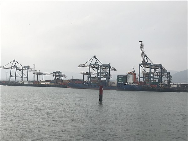 View of Belfast Container Terminal from Victoria Channel approach, April 2019
