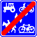 F101c: End of a road or part of a road reserved for farm vehicles, pedestrians, cyclists horse riders and drivers of speed pedelecs