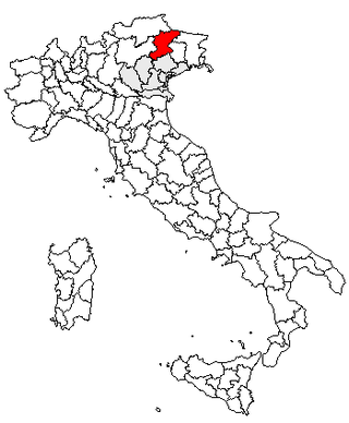 Karta över Italien med Provincia di Belluno markerat